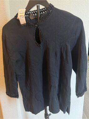 Grace Dane Lew Black Keyhole Ruth Knit Dressing Tunic Top Petite L